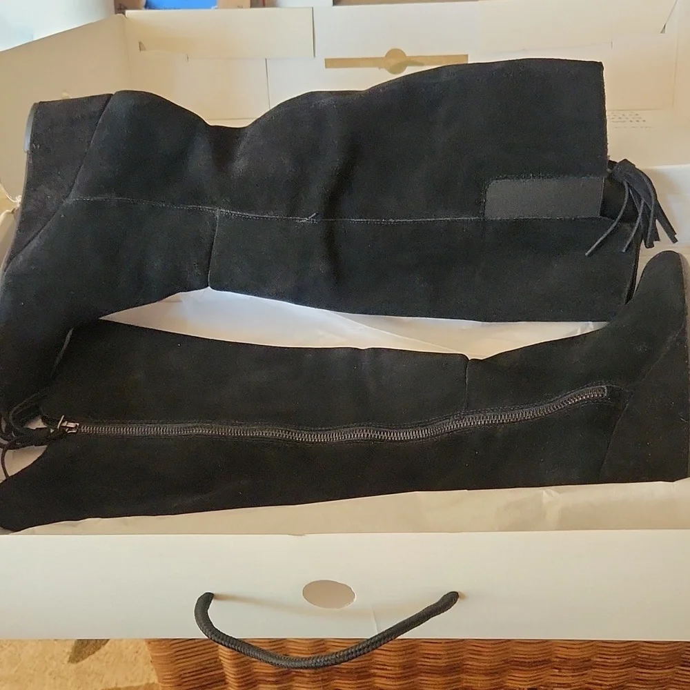 Anne Klein wide calf suede Wedge knee high boots In Box
